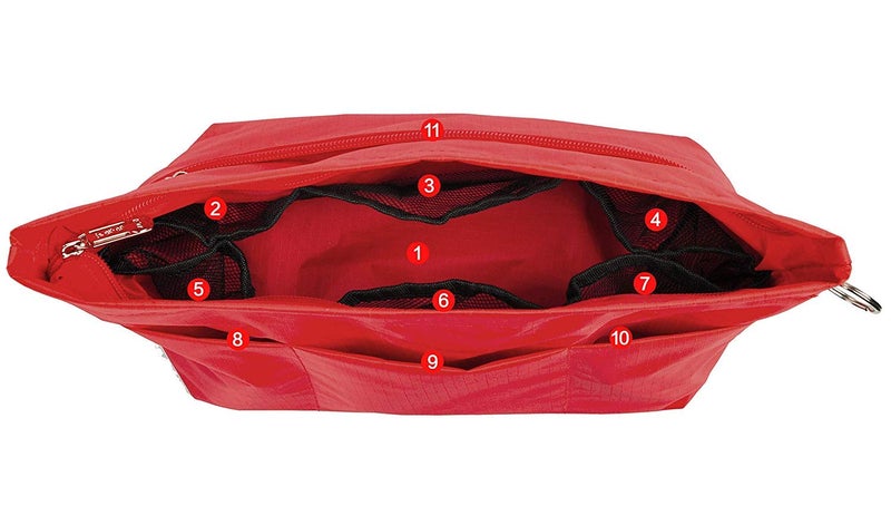 Vercord Handbag Purse Tote Pocketbook Organizer Insert Zipper Closure 11 Pockets Red Medium - Image 4